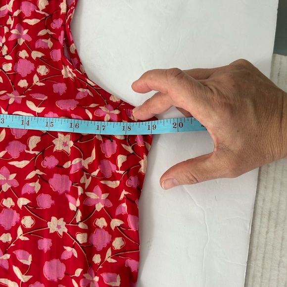 R. Vivimos Red Floral Sleeveless Maxi Dress Flowy Boho Ruffle Cottage SZ Large - Picture 8 of 14